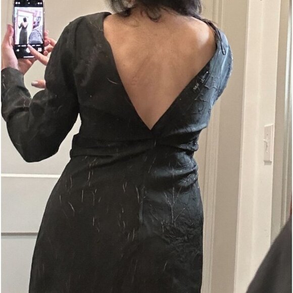 ZARA Black Round Neck Long Sleeves Wrinkled Fabric Open Back Midi Dress SzXL New - Picture 8 of 14